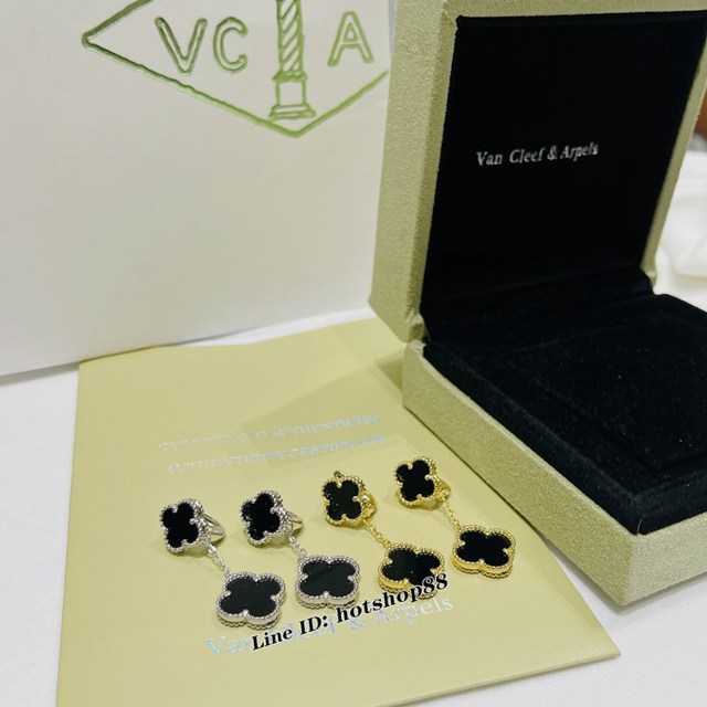 梵克雅寶vca新款 Van Cleef&Arpels雙四葉草黑瑪瑙耳釘式耳拍 zgb3365